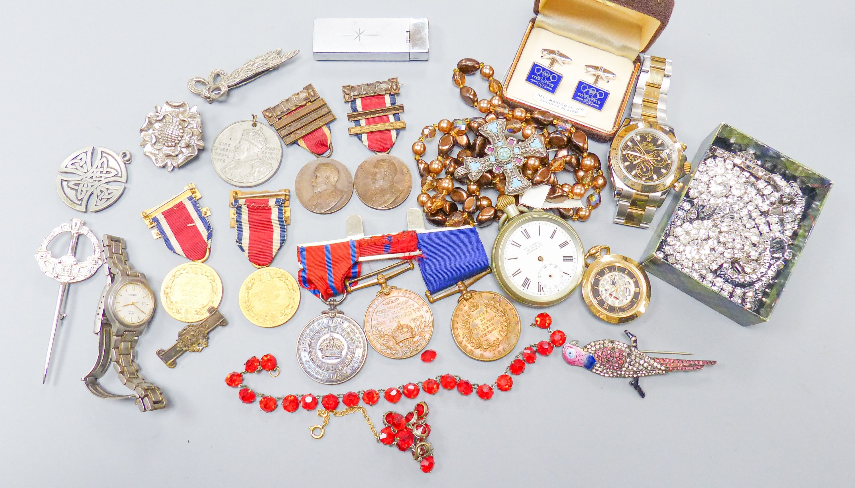 Medals, costume jewellery etc.